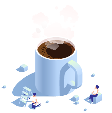 Minh họa cốc cà phê đang bốc hơi trong thời gian bảo trì